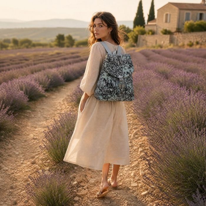 Sac toile de Jouy à chaîne turquoise, ruelle de Provence